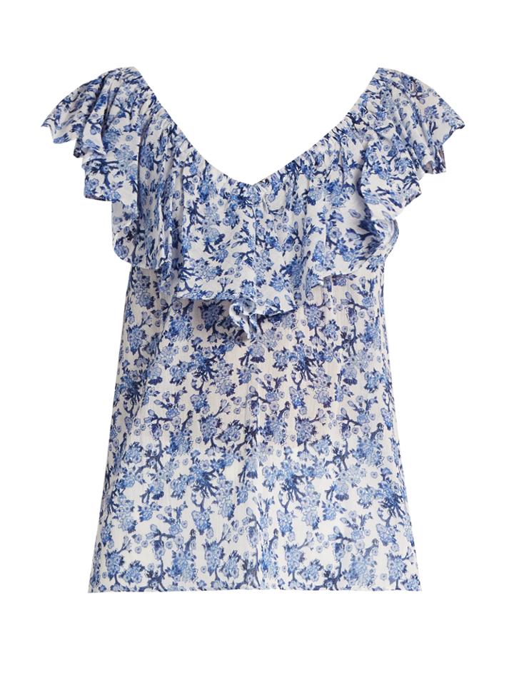 Rebecca Taylor Aimee Floral-print Off-the-shoulder Cotton Top