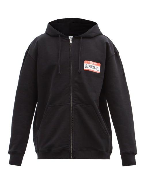 Vetements - My Name Is Zipped Cotton-blend Hooded Sweatshirt - Mens - Black