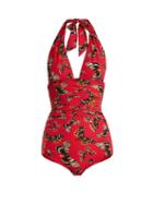 Matchesfashion.com Dolce & Gabbana - Butterfly Print Halterneck Swimsuit - Womens - Red Multi