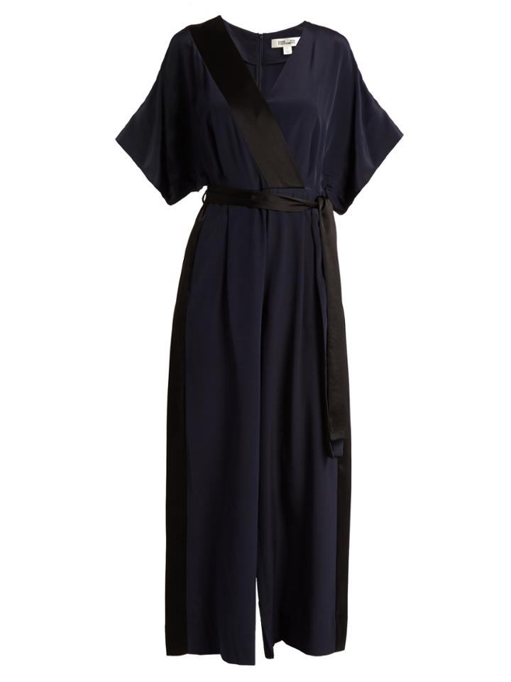 Diane Von Furstenberg Hammered-satin Trimmed Silk Jumpsuit