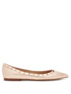 Matchesfashion.com Valentino - Rockstud Grained Leather Flats - Womens - Rose Gold