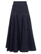 Matchesfashion.com Msgm - Top Stitched Denim Midi Skirt - Womens - Dark Denim