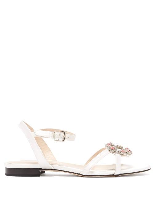 Ladies Shoes Christopher Kane - Crystal Daisy-cupchain Satin Sandals - Womens - White