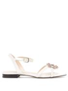 Ladies Shoes Christopher Kane - Crystal Daisy-cupchain Satin Sandals - Womens - White