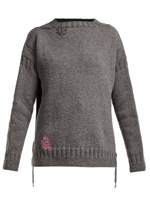 Matchesfashion.com La Fetiche - Louise Darning Detail Wool Sweater - Womens - Black Multi