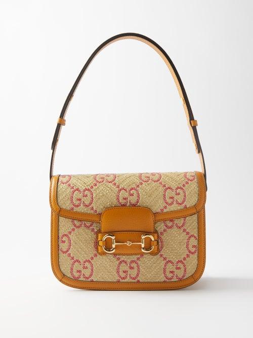 Gucci - 1955 Horsebit Gg Faux-raffia Shoulder Bag - Womens - Beige Multi