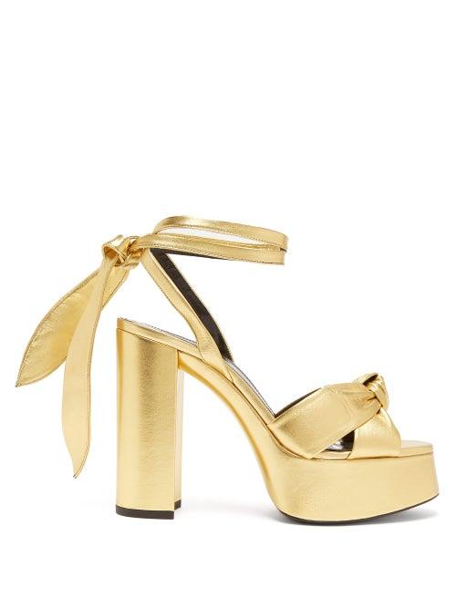 Matchesfashion.com Saint Laurent - Bianca Metallic-leather Platform Sandals - Womens - Gold
