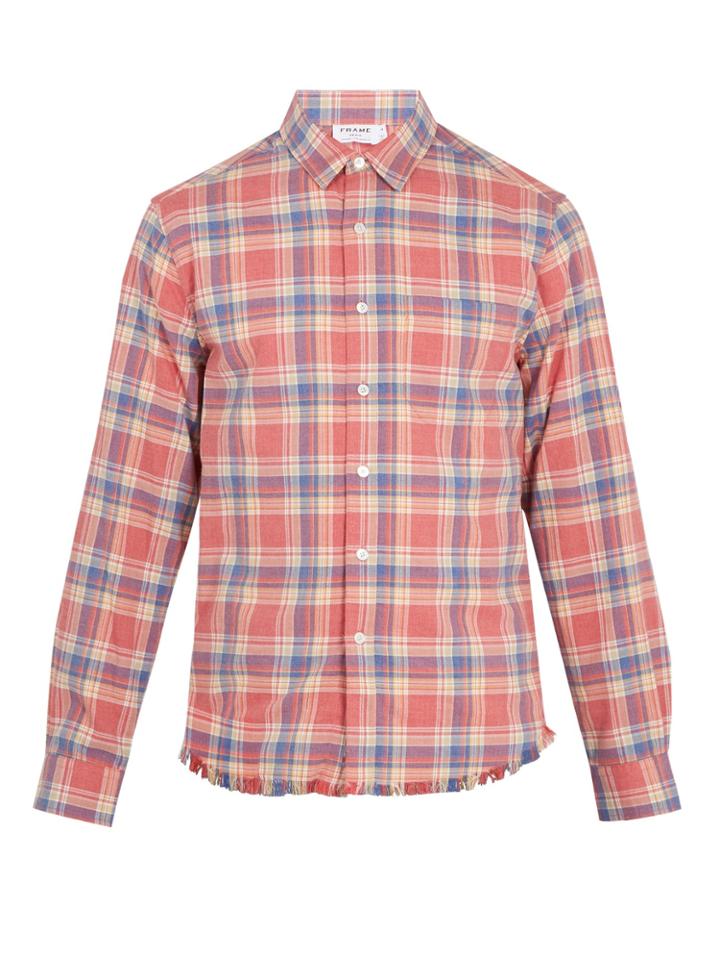 Frame Checked Frayed-hem Flannel Shirt