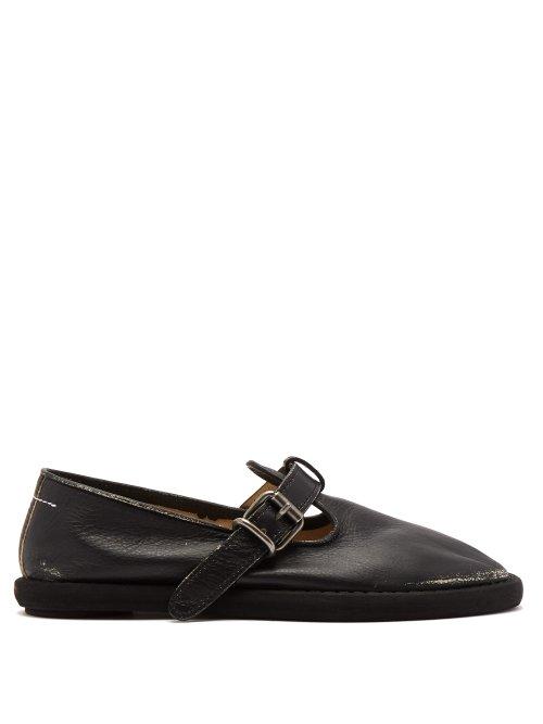 Matchesfashion.com Mm6 Maison Margiela - T Strap Leather Flats - Womens - Black