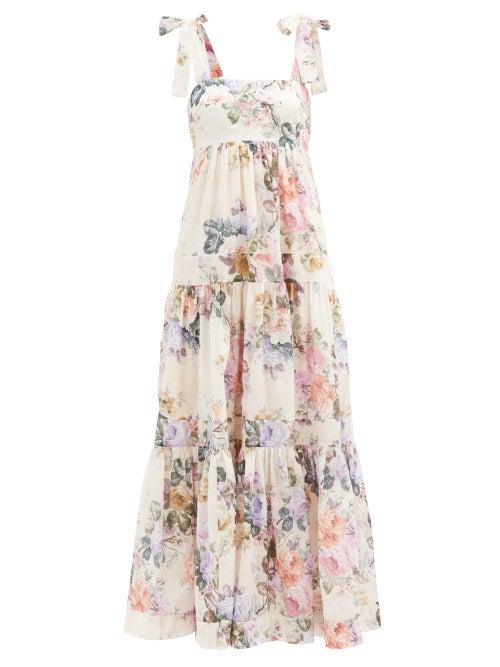 Matchesfashion.com Zimmermann - Brighton Tiered Floral-print Cotton Dress - Womens - White Print