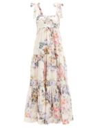 Matchesfashion.com Zimmermann - Brighton Tiered Floral-print Cotton Dress - Womens - White Print