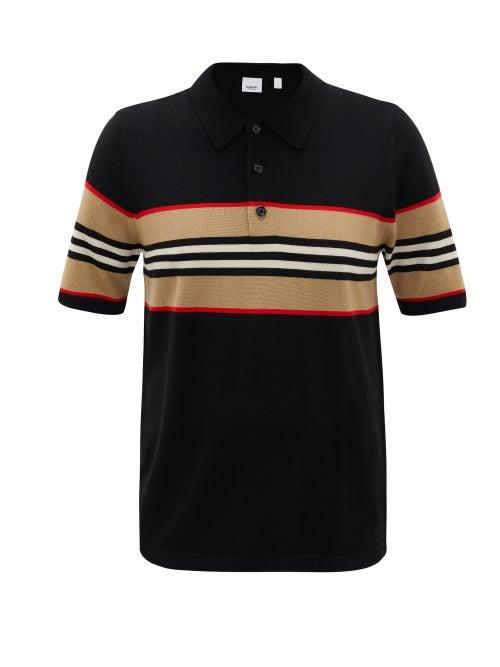 Matchesfashion.com Burberry - Foxford Icon-stripe Merino-wool Knitted Polo Shirt - Mens - Black
