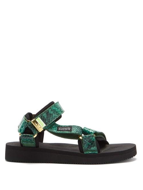 Matchesfashion.com Suicoke - Depa-v2 Snake-effect Velcro-strap Sandals - Womens - Dark Green