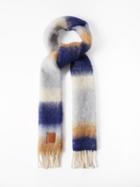 Loewe - Anagram-patch Fringed Mohair-blend Scarf - Womens - Navy Multi
