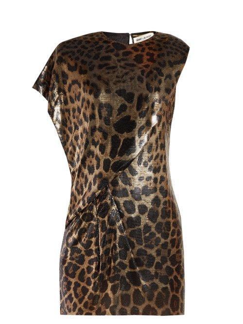 Matchesfashion.com Saint Laurent - Chainmail Leopard Print Mini Dress - Womens - Leopard