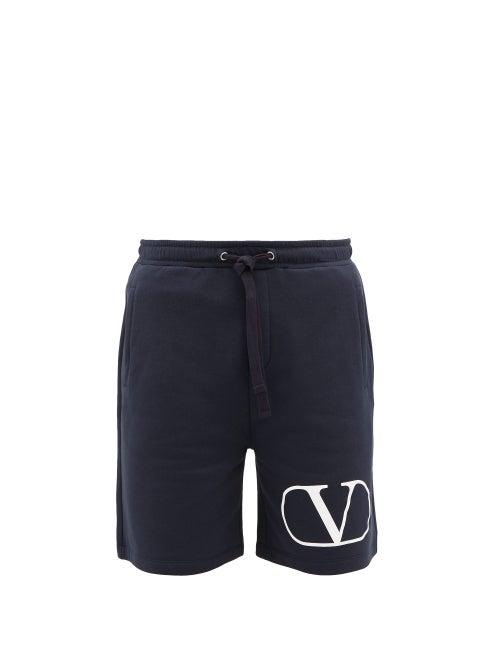 Matchesfashion.com Valentino - Logo-print Loopback-cotton Shorts - Mens - Navy White