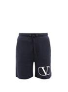 Matchesfashion.com Valentino - Logo-print Loopback-cotton Shorts - Mens - Navy White