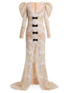 Alessandra Rich Bow-embellished Layered Floral-lace Gown