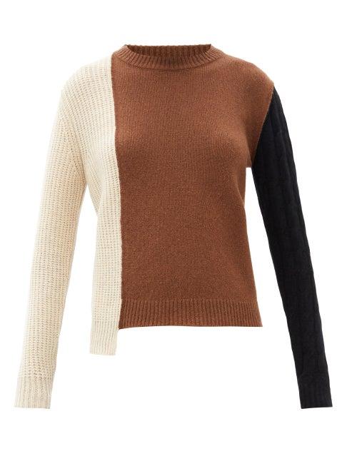 Matchesfashion.com Marni - Asymmetrical Colour-block Cashmere-blend Sweater - Womens - Brown Multi
