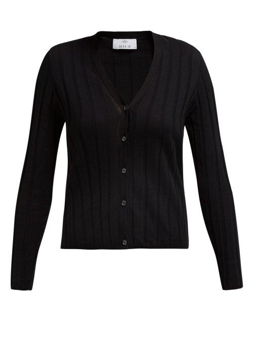 Matchesfashion.com Allude - Ribbed Cotton Blend Cardigan - Womens - Black
