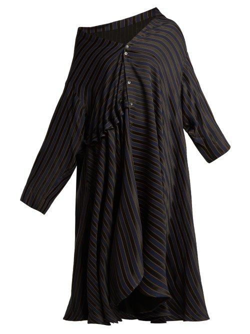 Matchesfashion.com Palmer//harding - Jasmine Asymmetric Striped Jacquard Shirt Dress - Womens - Navy