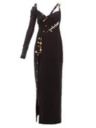 Matchesfashion.com Versace - One Sleeve Safety Pin Crepe Gown - Womens - Black