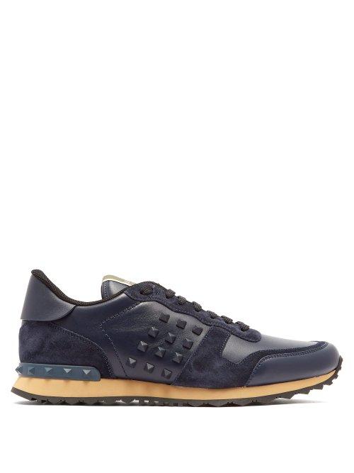 Matchesfashion.com Valentino - Rockstud Embellished Suede Trainers - Mens - Navy Multi
