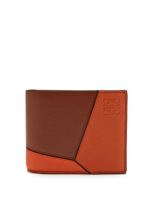 Matchesfashion.com Loewe - Puzzle Grained Leather Bi Fold Wallet - Mens - Orange Multi