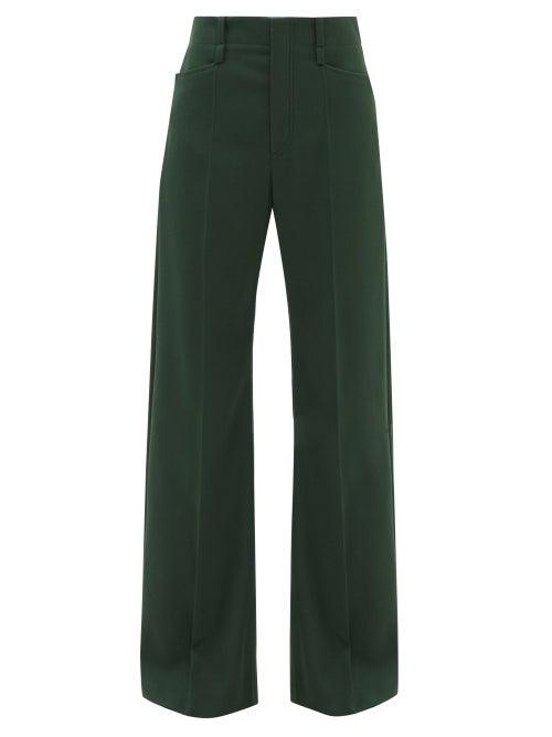 Chlo - High-rise Grain De Poudre Wide-leg Trousers - Womens - Green