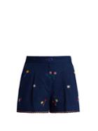 Thierry Colson Macha Floral-embroidered Cotton Shorts