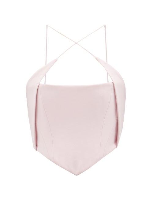 16arlington - Esteli Crossover-strap Satin Corset Top - Womens - Light Pink