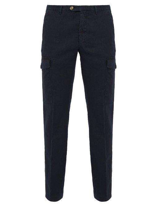 Matchesfashion.com Thom Sweeney - Patch Pocket Stretch Linen Blend Trousers - Mens - Navy