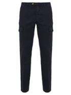 Matchesfashion.com Thom Sweeney - Patch Pocket Stretch Linen Blend Trousers - Mens - Navy