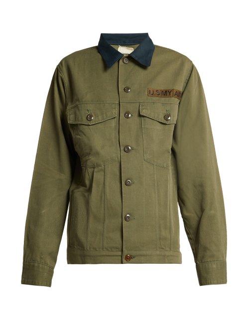 Matchesfashion.com Myar - Contrast Collar Cotton Blend Military Jacket - Womens - Dark Green