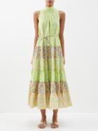 Ale Mais - Daisy Floral-print Rami-seersucker Midi Dress - Womens - Yellow Multi