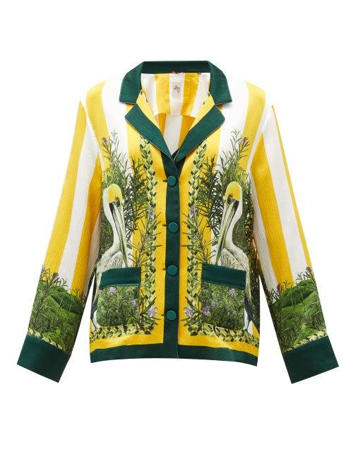 Matchesfashion.com Issimo X F.r.s. For Restless Sleepers - Ade Striped Pelican-print Silk-twill Shirt - Womens - Yellow Multi