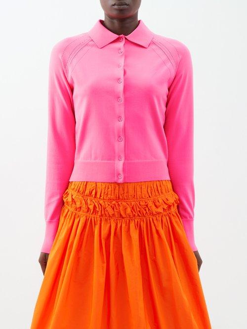 Molly Goddard - Kay Lace-shoulder Cardigan - Womens - Neon Pink