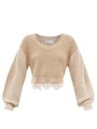 Matchesfashion.com Self-portrait - Lace-trimmed Cropped Sweater - Womens - Camel
