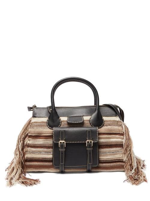 Chlo - Edith Leather-trim Striped Cashmere Handbag - Womens - Black Brown