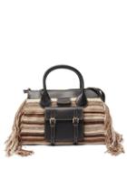 Chlo - Edith Leather-trim Striped Cashmere Handbag - Womens - Black Brown
