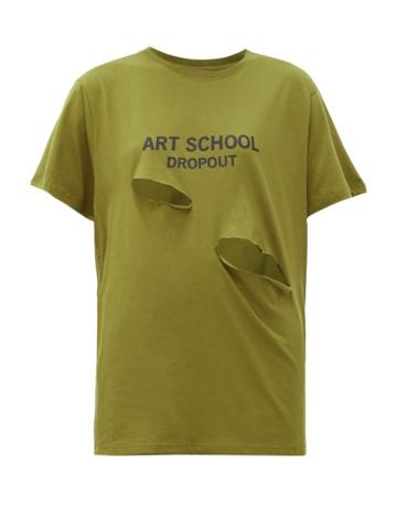 Matchesfashion.com Art School - Art School Dropout Cutout Cotton-jersey T-shirt - Womens - Khaki