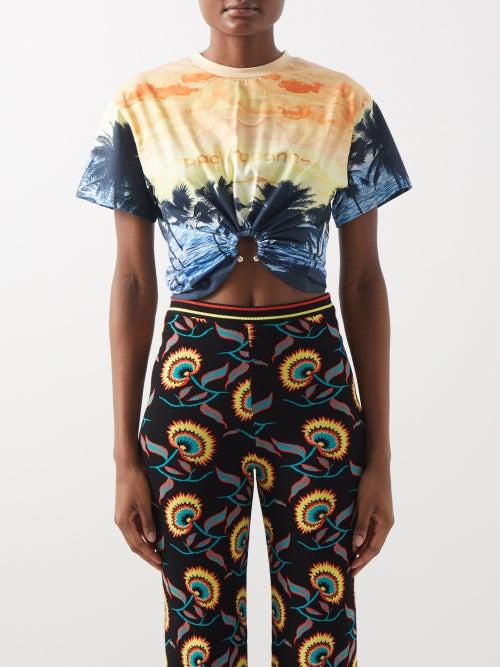 Paco Rabanne - Sunset-print Cotton-jersey T-shirt - Womens - Navy Print