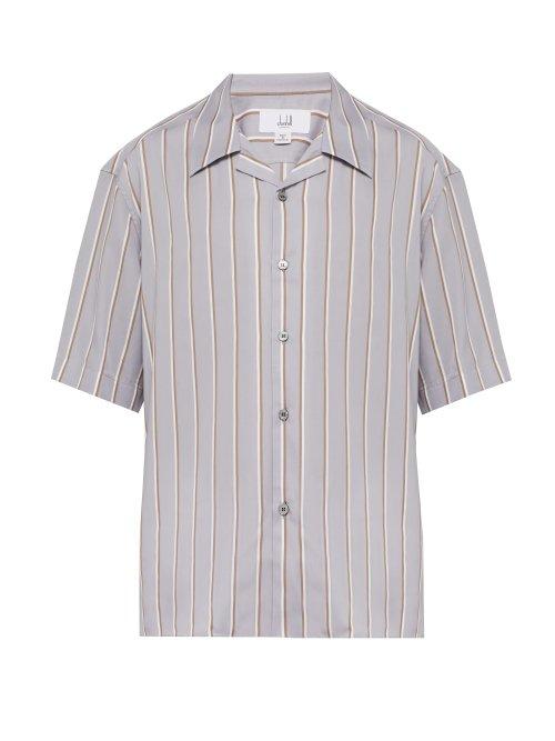 Matchesfashion.com Dunhill - Striped Short Sleeved Shirt - Mens - Blue