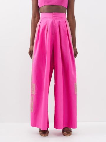Biyan - Passion Embroidered Taffeta Wide-leg Trousers - Womens - Pink