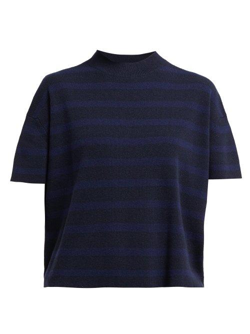 Matchesfashion.com Barrie - Drop Shoulder Rib Knitted Cashmere T Shirt - Womens - Navy Multi