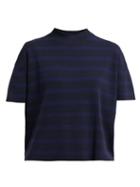 Matchesfashion.com Barrie - Drop Shoulder Rib Knitted Cashmere T Shirt - Womens - Navy Multi