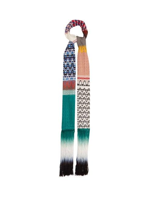 Matchesfashion.com Missoni - Zigzag-jacquard Fringed Scarf - Womens - Blue Multi