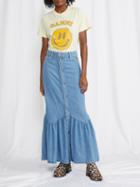 Ganni - Fluted Denim Maxi Skirt - Womens - Light Denim