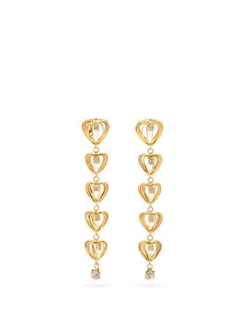Matchesfashion.com Rosantica - Blues Heart Crystal & Metal Drop Earrings - Womens - Gold