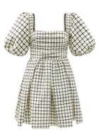 Ladies Rtw Self-portrait - Puff-sleeve Checked Taffeta Mini Dress - Womens - Beige Multi